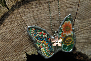 Necklace- Butterfly Vintage Tin Greens