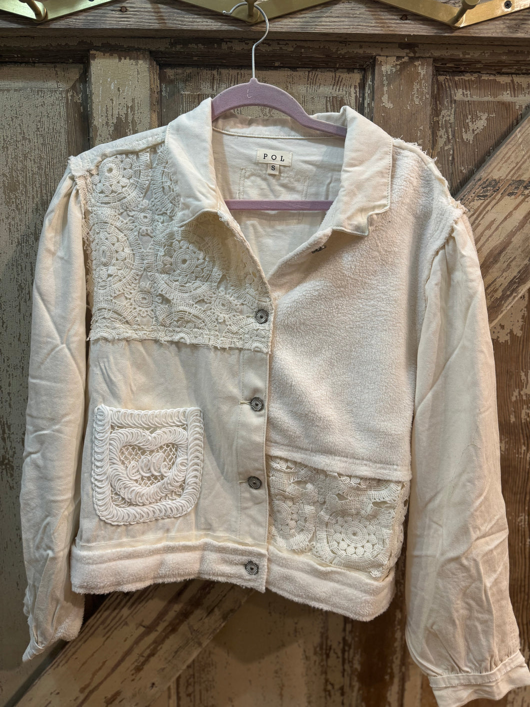 POL- Oatmilk Cropped Fleece Crochet Jacket