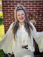 Load image into Gallery viewer, Oddi- Curvy Ivory Frill Sleeve Chiffon Hi Low
