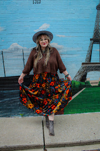 Easel- Floral Velvet Skirt