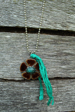 Load image into Gallery viewer, Necklace- Brown Ceramic Flower Turquoise Center
