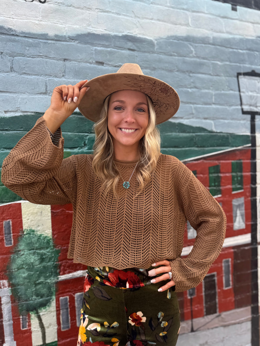 Zenana- Camel Cropped Knitted Sweater