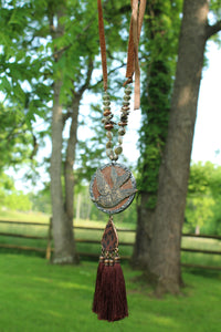 ARB- Huge Bird Pendant Cheetah Tassel Necklace