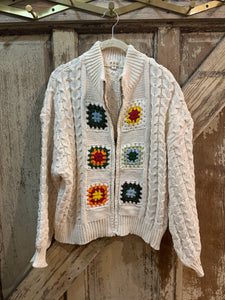 POL- Ivory Granny Square Zip Up