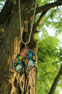Necklace- Vintage Tin Naja Leather Tassle Necklace