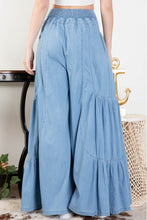 Load image into Gallery viewer, BLUE- Ruffled Sides Wide Leg Denim Pants
