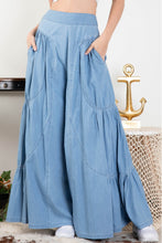 Load image into Gallery viewer, BLUE- Ruffled Sides Wide Leg Denim Pants
