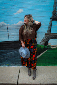 Easel- Floral Velvet Skirt