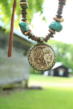 Load image into Gallery viewer, ARB- Bone Carved 2 Sided Buffalo/Indian Coin Turquoise Necklace
