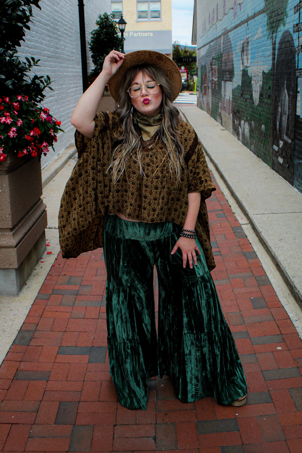Bottoms- Green Velvet Wide Leg Pants