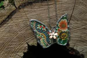 Necklace- Butterfly Vintage Tin Greens