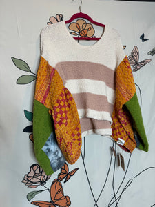 Morgan Factory- Pink/White Stripe Kantha Sweater