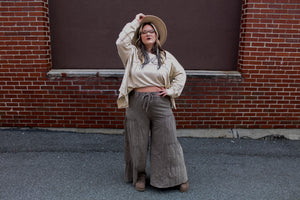 Easel- Mocha Tiered Wide Leg Pants