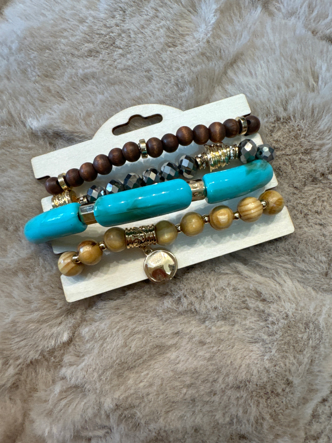 Bracelets- Wooden Howlite 4 Set Stack