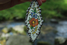 Load image into Gallery viewer, Necklace- Vintage Tin Pendant Genuine Leather
