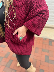 Zenana- Cabernet Knit 3/4 Sleeve Cardi