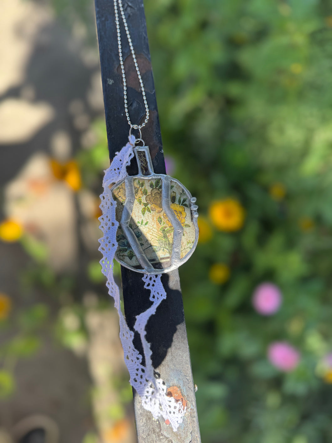 Necklace- Pumpkin Tin Rustic Floral