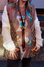 Load image into Gallery viewer, Get Ready Ruffle Tunic Blue Flower Brown
