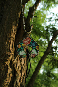 Necklace- Vintage Tin Naja Leather Tassle Necklace