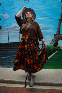 Easel- Floral Velvet Skirt