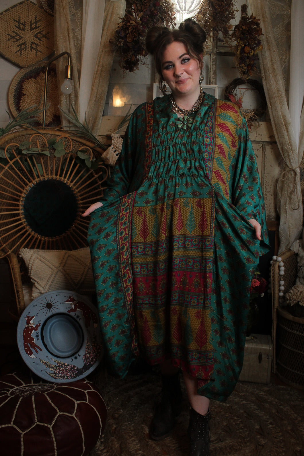 Kantha Bae- Ruched Maxi Dress Teal