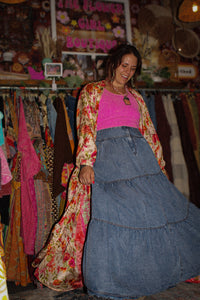 Bluevelvet- Denim Chambray Button Maxi Skirt