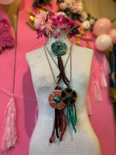 Load image into Gallery viewer, Necklace- Brown Ceramic Flower Turquoise Center
