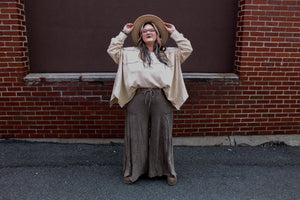 Easel- Mocha Tiered Wide Leg Pants