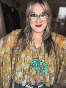 NECKLACE- Aspen Clay Turquoise Squash Blossom