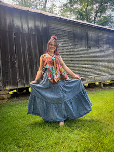 Bluevelvet- Denim Chambray Button Maxi Skirt