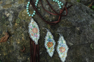 Necklace- Vintage Tin Pendant Genuine Leather