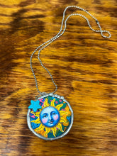 Load image into Gallery viewer, Necklace- Blue Sunflower Moon Face
