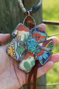Necklace- Vintage Tumbled Mexican Tile Flower