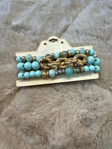 Bracelet- 3 Set Light Blue/ Gold Chain