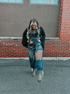 Blue- Denim Patched Overalls