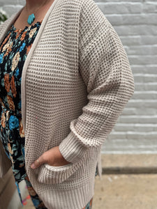 Zenana- Curvy Beige Knit Pocket Cardi