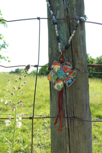 Necklace- Vintage Tumbled Mexican Tile Flower