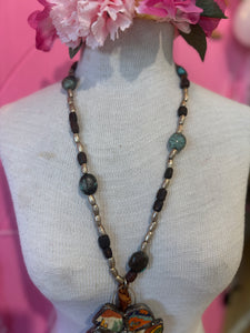 Necklace- Vintage Tumbled Mexican Tile Flower