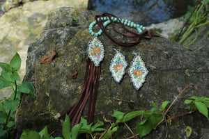 Necklace- Vintage Tin Pendant Genuine Leather