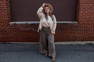 Easel- Mocha Tiered Wide Leg Pants