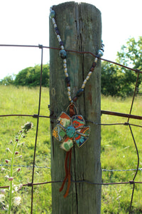Necklace- Vintage Tumbled Mexican Tile Flower