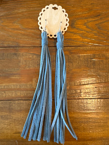 Earrings- Blue Wrapped Leather Fringe