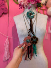 Load image into Gallery viewer, Necklace- Brown Ceramic Flower Turquoise Center
