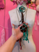 Load image into Gallery viewer, Necklace- Brown Ceramic Flower Turquoise Center

