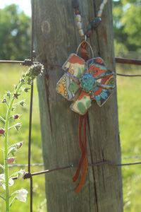 Necklace- Vintage Tumbled Mexican Tile Flower