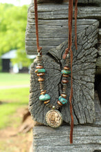 Load image into Gallery viewer, ARB- Bone Carved 2 Sided Buffalo/Indian Coin Turquoise Necklace

