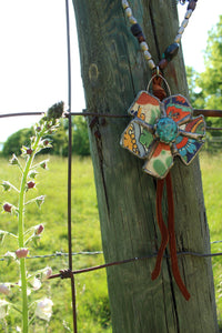 Necklace- Vintage Tumbled Mexican Tile Flower