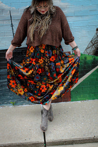 Easel- Floral Velvet Skirt