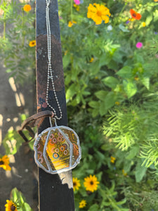 Necklace- Pumpkin Tin Orange Floral