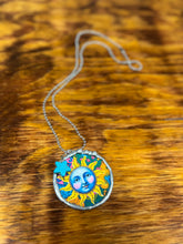 Load image into Gallery viewer, Necklace- Blue Sunflower Moon Face
